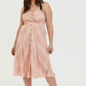 Torrid Midi Challis Button-Front Dress Pink Plaid Smock Summer Dress 3X Sundress